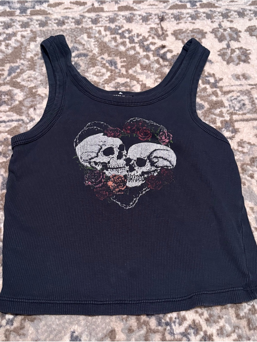 Hot Topic Black Tank Top with Skull Heart Graphic
